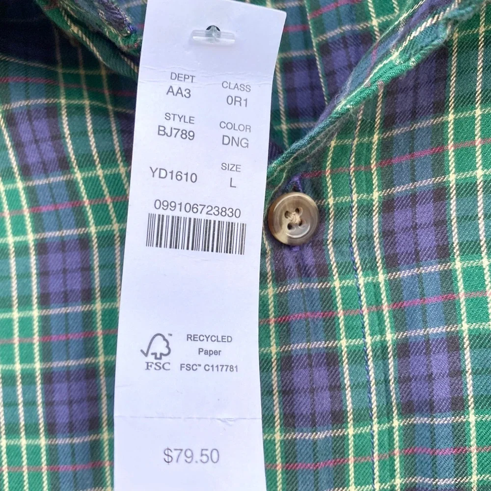J. CREW GREEN plaid shirt slim fit button down brushed twill checkered Mens new